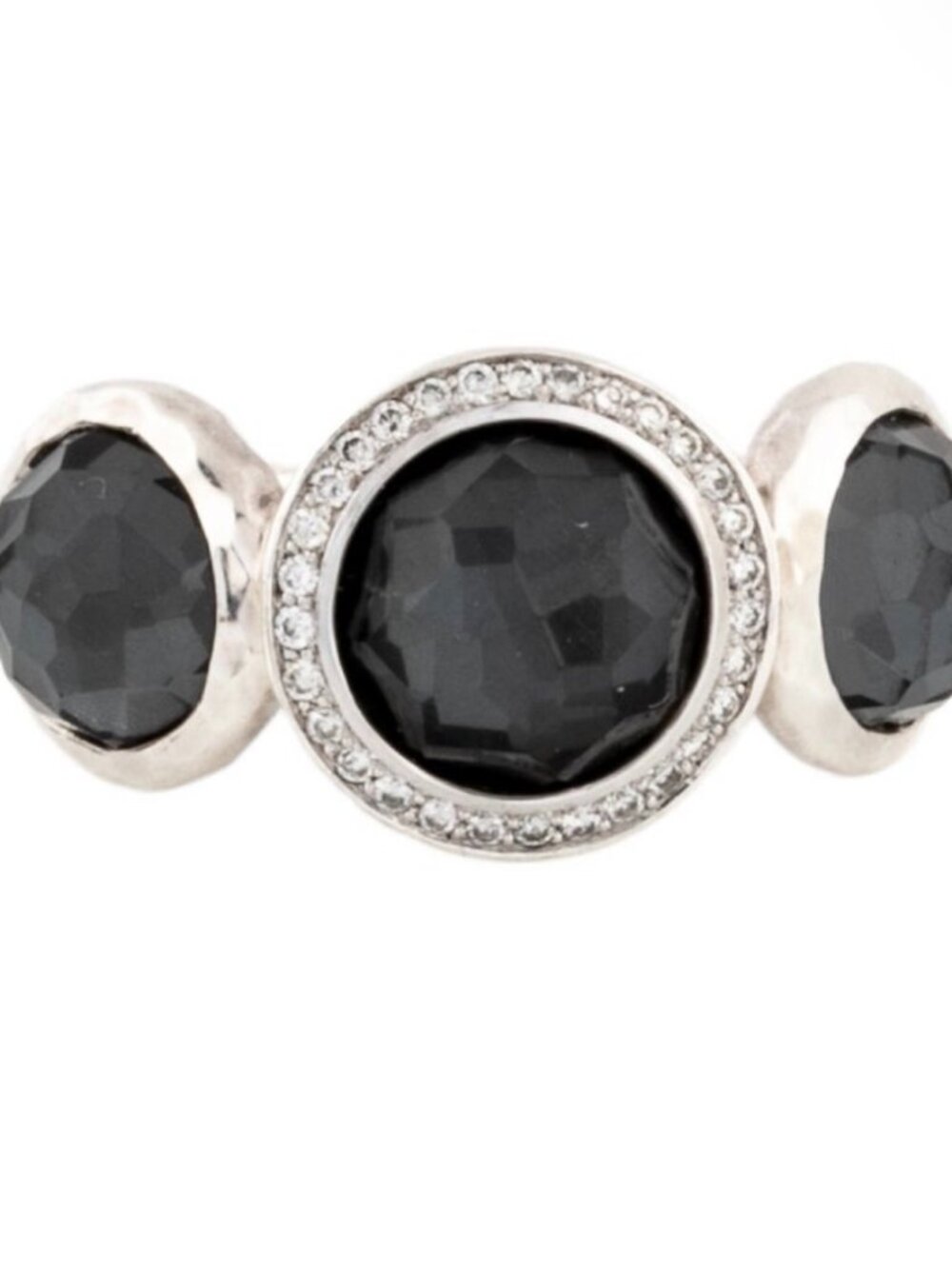 IPPOLITA STERLING SILVER QUARTZ & HEMATINE DOUBLET, & DIAMOND THREE-STONE RING